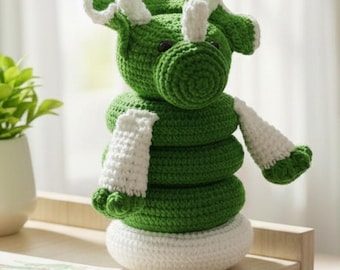 Triceratops Stacking Toy Crochet Pattern Montessori Dinosaur Pyramid Amigurumi Baby Activity