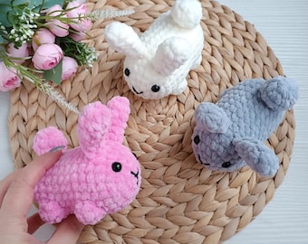 No sew crochet Bunny plush pattern cute kawaii keychains Rabbit amigurumi tutorial PDF in English