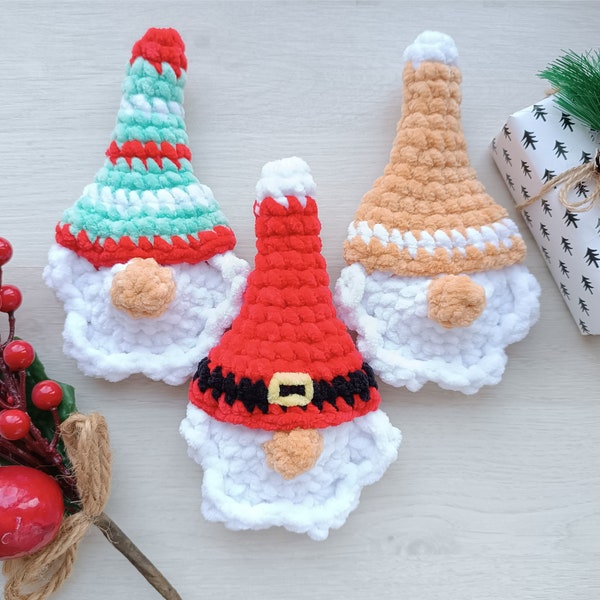 Modèles de crochet de gnomes de Noël ensemble de 3 jouets d’arbre amigurumi Ornements de Noël porte-clés au crochet Tutoriel Amigurumi PDF en anglais