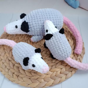 Opossum plush family crochet no sew pattern Amigurumi possum for the gifts or other holidays souvenir Amigurumi tutorial PDF in English
