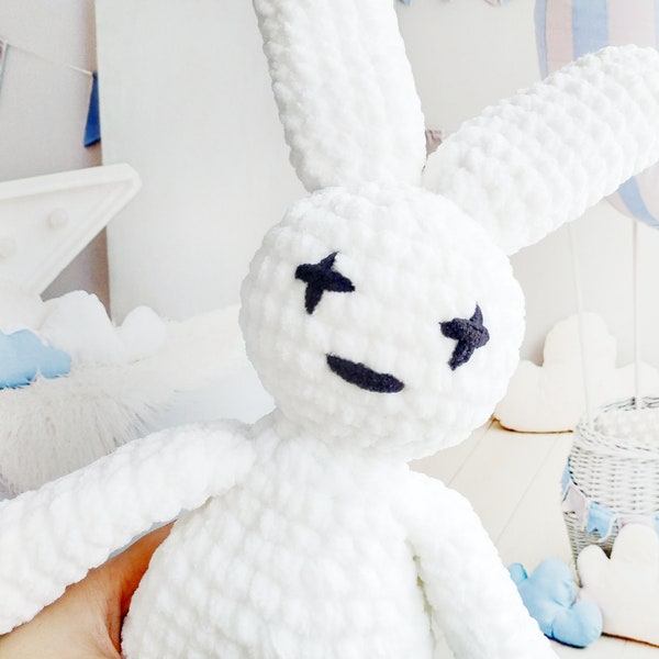 Bad bunny plush crochet pattern white animal kawaii toy do it yourself Amigurumi tutorial PDF in English