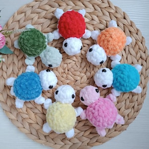 Turtle crochet keychains No sew crochet pattern Turtle mini plush cute kawaii keychains Amigurumi tutorial PDF in English