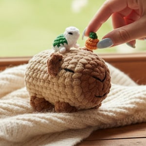 Capybara Häkelanleitung Bundle No Sew Amigurumi Schlüsselanhänger Süß Kawaii Mini Plüsch PDF Anleitung in Englisch 3er Set: Schildkröte, Orange, Capybara