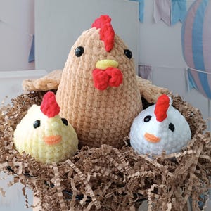 Patrón de crochet de peluche de pollo sin coser Pollo de peluche de tamaño 2 y gallo Regalo de Navidad Recuerdo Pájaro Amigurumi Tutorial PDF en inglés