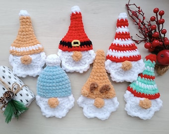 Christmas gnomes crochet patterns set of 6 amigurumi tree toys Christmas ornaments crochet keychains Amigurumi tutorial PDF in English