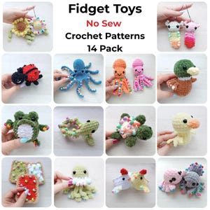 14 Pack No Sew Sensory Pocket Buddies Crochet Patterns Beaded Fidget Amigurumi Palm Plushie