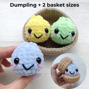 Kawaii Dumpling Virkmönster PDF med Video 2 Storlekar Ångkorg Amigurumi Plysch