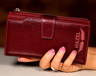 Personalized Women Wallet, Christmas Gift, Engraved Wallet, Personalized Gift For Her, Birthday Gift, Full Grain Wallet, RFID Wallet