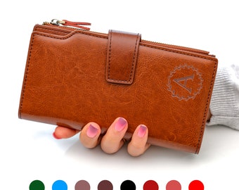 Personalisierte Damen Geldbörse, echtes Leder, Weihnachtsgeschenk, RFID Brieftasche, Brieftasche mit Gravur, personalisiertes Geschenk für sie, Geburtstagsgeschenk,