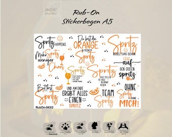 RubOn Sticker / Orange Spritz / A5 Bogen / Randlos /Abreibebilder / DIY Sticker für z.B. Glas Holz