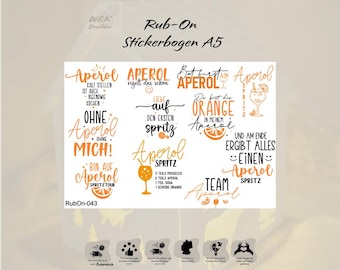 RubOn Sticker / Aperol / A5 Bogen / Randlos /Abreibebilder / DIY Sticker für z.B. Glas Holz