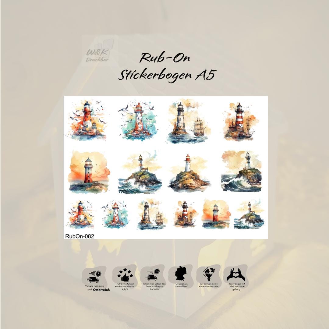 Rubon Stickers / Lighthouses / A5 Sheet / Borderless / Rub-on Stickers ...