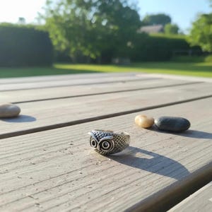 Bague Hibou / Chouette Vintage – Argent Vermeil Ou Sur Argent, Taille 54