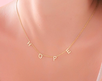 Name Necklace, Vote Necklace, Necklace, Letter Necklace, Name Initial Necklace, Personalized Name Jewelry, Spaced Letter Necklace