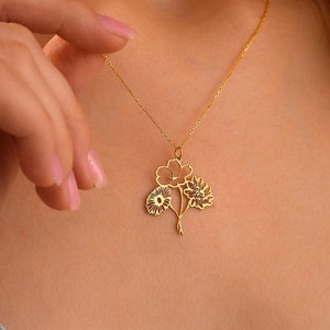 Personalized Tiny Birth Flower Necklace, Custom Birth Month Flower Pendant, Sterling Silver, Gold Fill, Elegant Floral Jewelry Gift for Her