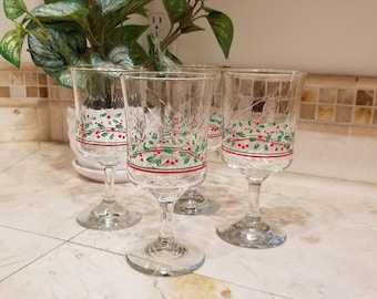Set Of 4 Vintage 1986 Arby's Christmas Collection Holly Berry Wine Glasses