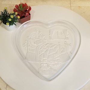 Vintage Mikasa Frosted Teddy Bear Christmas Heart Platter/ Plate