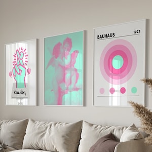 Set Of 3 Prints, First Kiss, Bauhaus Poster, Wall Art Prints Trendy, Wall Art Printable, Set Of 3 Wall Art, Neon Prints, Neon Poster,