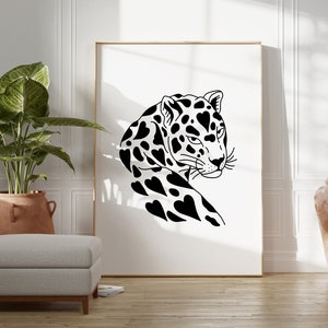 Heart Pattern Leopard Wall Art, Feline Print, Tiger Illustration, Printable Art, Big Cat Print, Animal Print Jungle Art Print