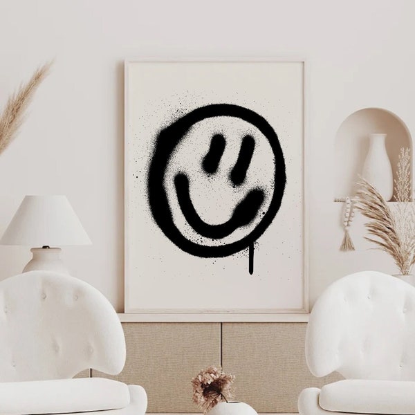 Smiley Face Print, Smiley Face Poster, Smiley Face Wall Art, Gen Z Decor, Graffiti Wall Art, Street Art Prints, Graffiti Print, Spray Paint