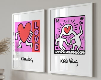 Set Of 2, Keith Haring Love, Pop Art, Keith Haring Poster, Keith Haring Print, Keith Haring Exhibition Poster, Printable Art