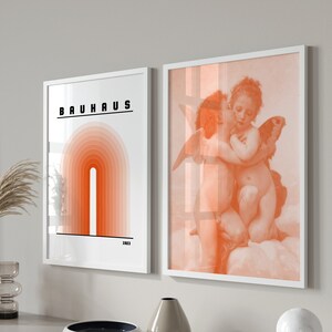 Set Of 2 Prints, Orange Poster, First Kiss, Bouguereau Print, Bauhaus Print, Bauhaus Poster, Printable Art, William Adolphe Bouguereau