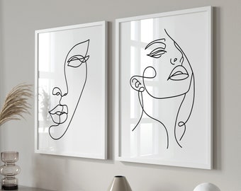 Set Of 2 Prints, Set Of 2 Wall Art, Line Art Printable, Line Art Woman, Lineart Print, Line Art Women, Minimalist Wall Art Print, One Line