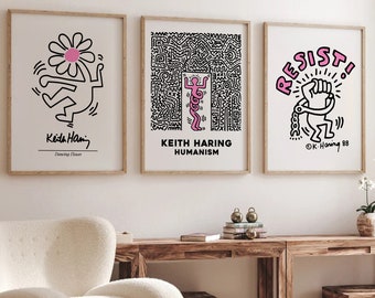 Keith Haring Set of 3 Prints, Gallery Wall Set, Keith Haring Poster, Printable Pop Art, Exhibition Poster, Digital Print Set