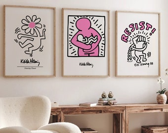 Set Of 3 Prints, Keith Haring Print, Keith Haring Poster, Keith Haring Exhibition Poster, Pop Art Print, Pop Art Poster, Set Of 3 Wall Art
