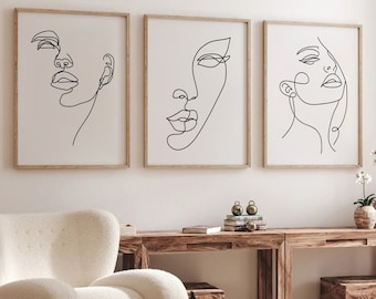 Set of 3 Prints, Line Art Printable, Set of 3 Wall Art, Line Art Woman ...
