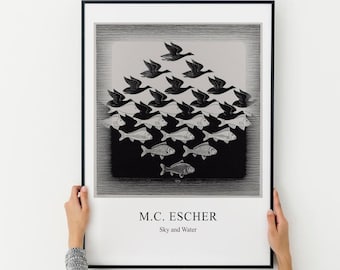 M.C. Escher Poster Himmel und Wasser, M.C. Escher Print, MC Escher Poster, MC Escher Print, klassisches Poster, schwarz-weiß-Druck