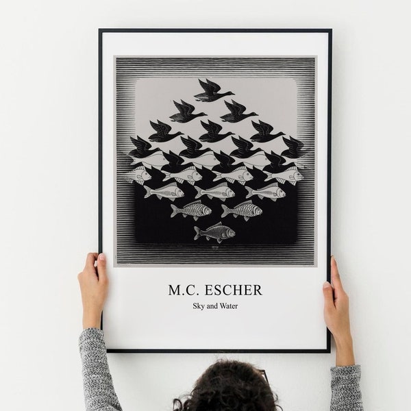 M.C. Escher Poster Sky And Water, M.C. Escher Print, MC Escher Poster, MC Escher Print, Classical Poster, Black And White Print