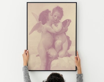 Bouguereau First Kiss, Beige Wall Art, Altered Art, Printable Poster, Cherub Print, Love Poster,  Modern Wall Art, Minimalist Art, Neutral