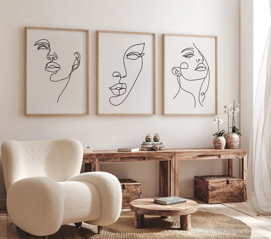 Set of 3 Prints, Line Art Printable, Set of 3 Wall Art, Line Art Woman ...