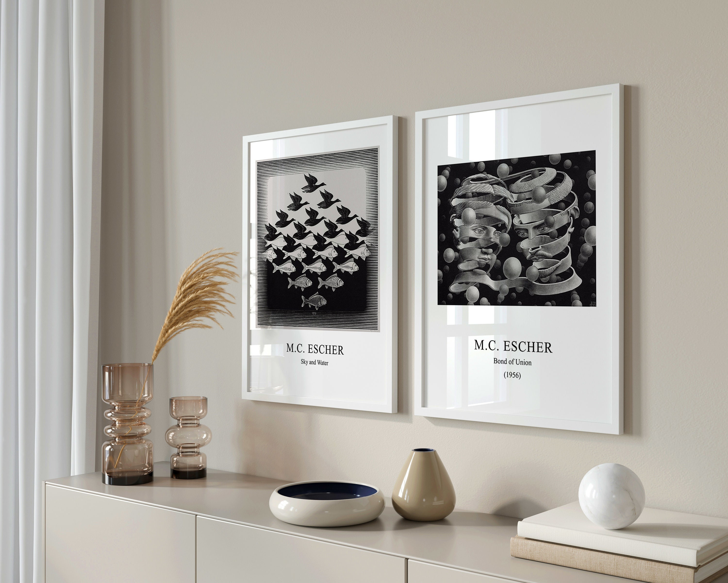 Set Of 2 Posters, M.C. Escher Poster, M.C. Escher Print, MC Escher Poster, MC Escher Print, Classical Poster, Black And White Print,Set of 2