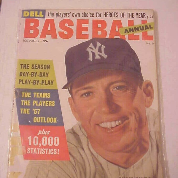 MICKEY MANTLE COVER - 1957 Dell Baseball Annual Magazine