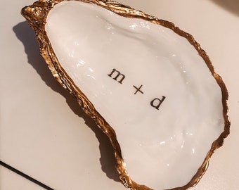 Personalized Engagement Oyster Shell Ring/Trinket Dish