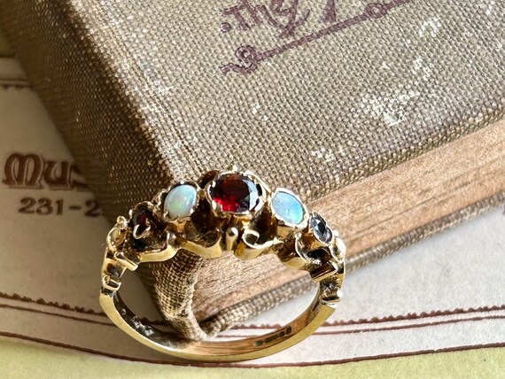 Antique Victorian Garnet and Opal 10k Yellow Gold… - image 2