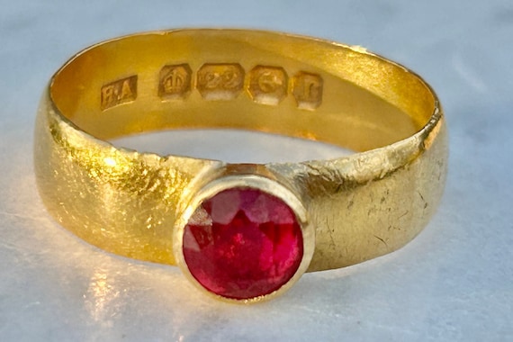 Edwardian 22k Round Ruby Ring Harry Atkins 1916 B… - image 5