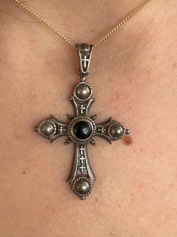 Antique Irish Onyx and Sterling Silver Cross