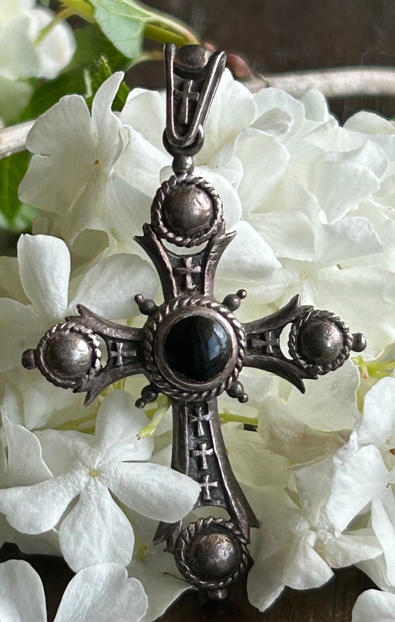Antique Irish Onyx and Sterling Silver Cross