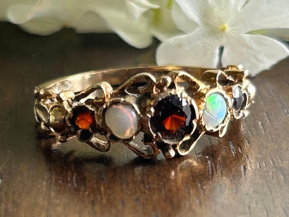 Antique Victorian Garnet and Opal 10k Yellow Gold… - image 1