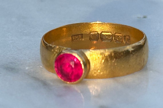 Edwardian 22k Round Ruby Ring Harry Atkins 1916 B… - image 6