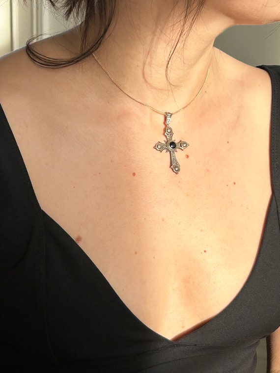 Antique Irish Onyx and Sterling Silver Cross - image 7