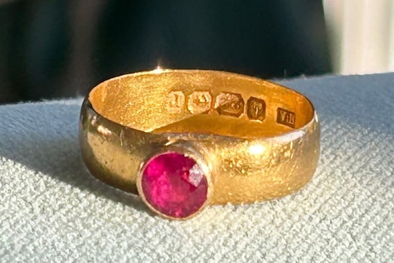 Edwardian 22k Round Ruby Ring Harry Atkins 1916 B… - image 1