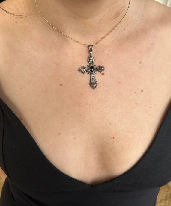 Antique Irish Onyx and Sterling Silver Cross - image 4