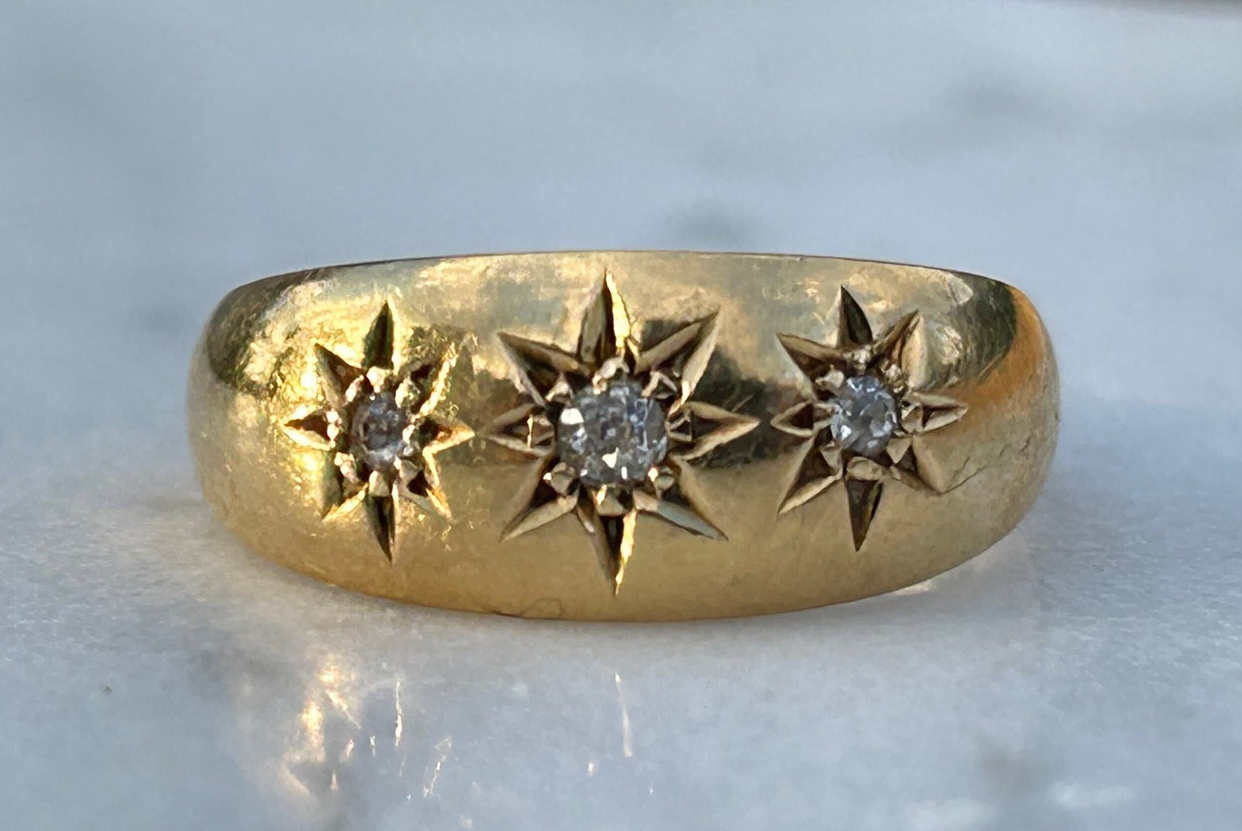Antique Heavy Gypsy and Old Mine Cut Diamond Trilogy Ring - Etsy