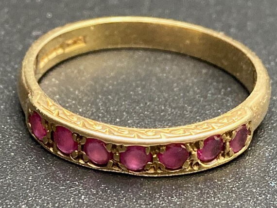 Antique Ruby Stackable Band 9kt Gold Size 6.75 - image 4