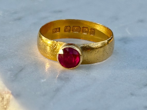 Edwardian 22k Round Ruby Ring Harry Atkins 1916 B… - image 3