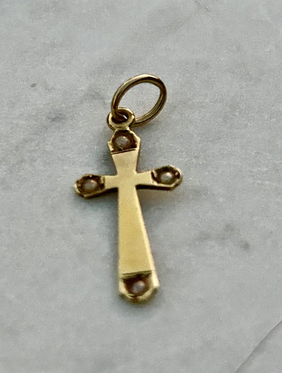 Antique 14k Yellow Gold and Pearl Cross Pendant
